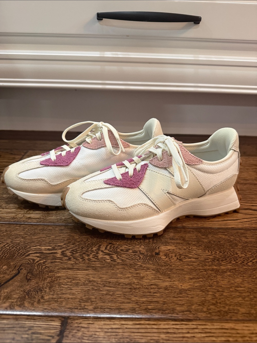 New Balance & CALIA Women's Cream and Pink Casual Lace-Up Sneakers